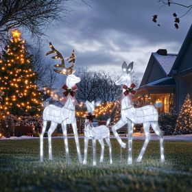 3 Packs Large Lighted Christmas Deer Family Set with Bows Warm White Deer 210 LED Lighted Reindeers Yard Lights, Outdoor Holiday Yard Decorations Xmas