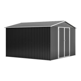 Outdoor Storage Shed 10x10 FT, Utility Metal Tool Storage with Lockable Doors and Updated Frame Structure, Large Metal Garden Shed for Backyard, Patio