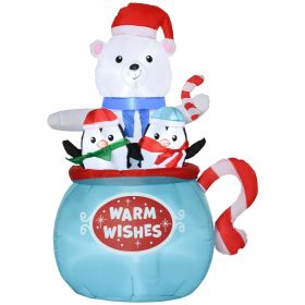 Outsunny 5ft Christmas Inflatables Outdoor Decorations Blessed Polar Bear and Penguins in the Cup, Blow-Up LED Yard Christmas Decor for Garden, Lawn,