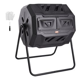 VEVOR Compost Bin, 43-Gal Dual Chamber Composting Tumbler, Large Tumbling Rotating Composter with 2 Sliding Doors and Steel Frame