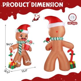 7.9 FT Lighted Christmas Inflatable Decoration, Inflatable Gingerbread Man Outdoor Decoration, Funny Blow Up Yard Decorations with Built-in LED Lights