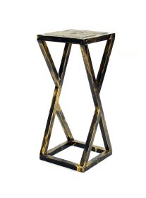 19.5" Grey Stone Slab Black / Gold Plant Stand