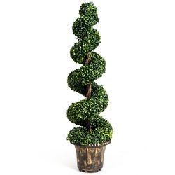 4-Feet Artificial Boxwood Spiral Green Leaves Tree