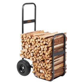 VEVOR Firewood Log Cart, 250 lbs Capacity, Outdoor and Indoor Wood Rack Storage Mover with PU Wheels & Waterproof Cloth, Heavy Duty Steel Dolly Hauler