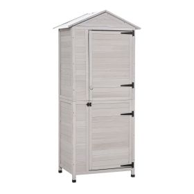 Outsunny 36" x 25" x 79" Wooden Storage Shed Cabinet, Outdoor Tool Shed Organizer with 4-Tier, 3 Shelves with Handle Tin Roof Magnetic Latch Foot Pad