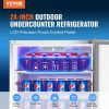 VEVOR 24 inch Indoor/Outdoor Beverage Refrigerator, 185QT Undercounter or Freestanding Beverage Fridge, 175 Cans Built-in Beer Fridge with Stainless S