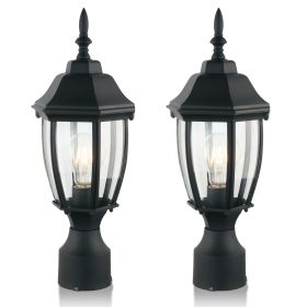 2 Pack Dusk to Dawn Outdoor 16" Black Post Light Fixture with Tempered Glass E26 Waterproof Pole 75W Post Lamp Outdoor Lighting Hard Wired for Yard