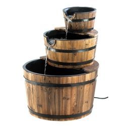 Outdoor Garden 3-Tier Half Barrel Water Fountain