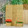 Outsunny Freestanding Outdoor Privacy Screen, 4 Self-Draining Planters / Raised Garden Beds, 3 Hinged Panels for Hot Tub, Patio, Backyard, Deck, Natur