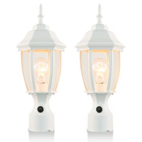 2 PACK Dusk to Dawn Outdoor 16" White Post Light Fixture with Tempered Glass E26 Waterproof Pole 75W Post Lamp Outdoor Lighting Hard Wired for Yard