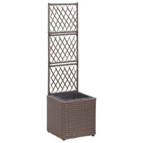 Trellis Raised Bed with 1 Pot 11.8"x11.8"x42.1" Poly Rattan Brown