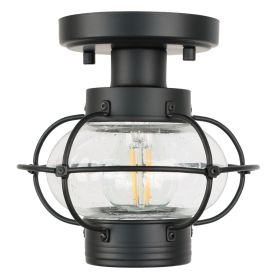 Black Outdoor Modern Industrial Ceiling Light Fixture with Glass Globe Shade, E26 Standard Base Farmhouse Ceiling Lamp for Hallway, Kitchen, Bedroom