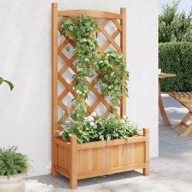 Planter with Trellis Brown Solid Wood Fir