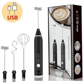 Milk Frother Electric Egg Beater USB Charging Mixer For Coffee Drink Portable Electric Milk Frothers Handheld Blender Cappuccino Cream Egg Beater Food (Color: Black)